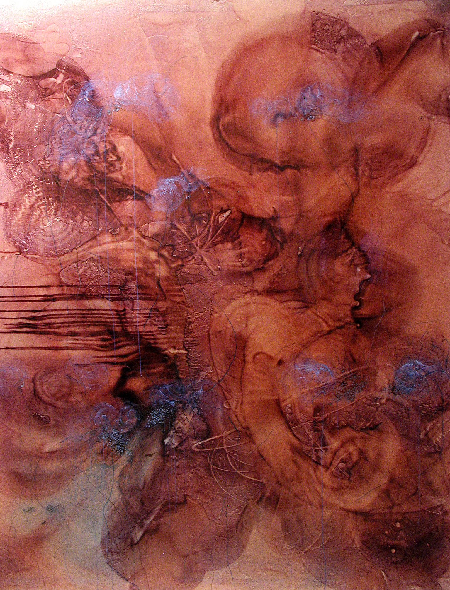 Coralina, 84" x 72", 2002, watercolor, acrylic, ink, crayon, pencil on canvas