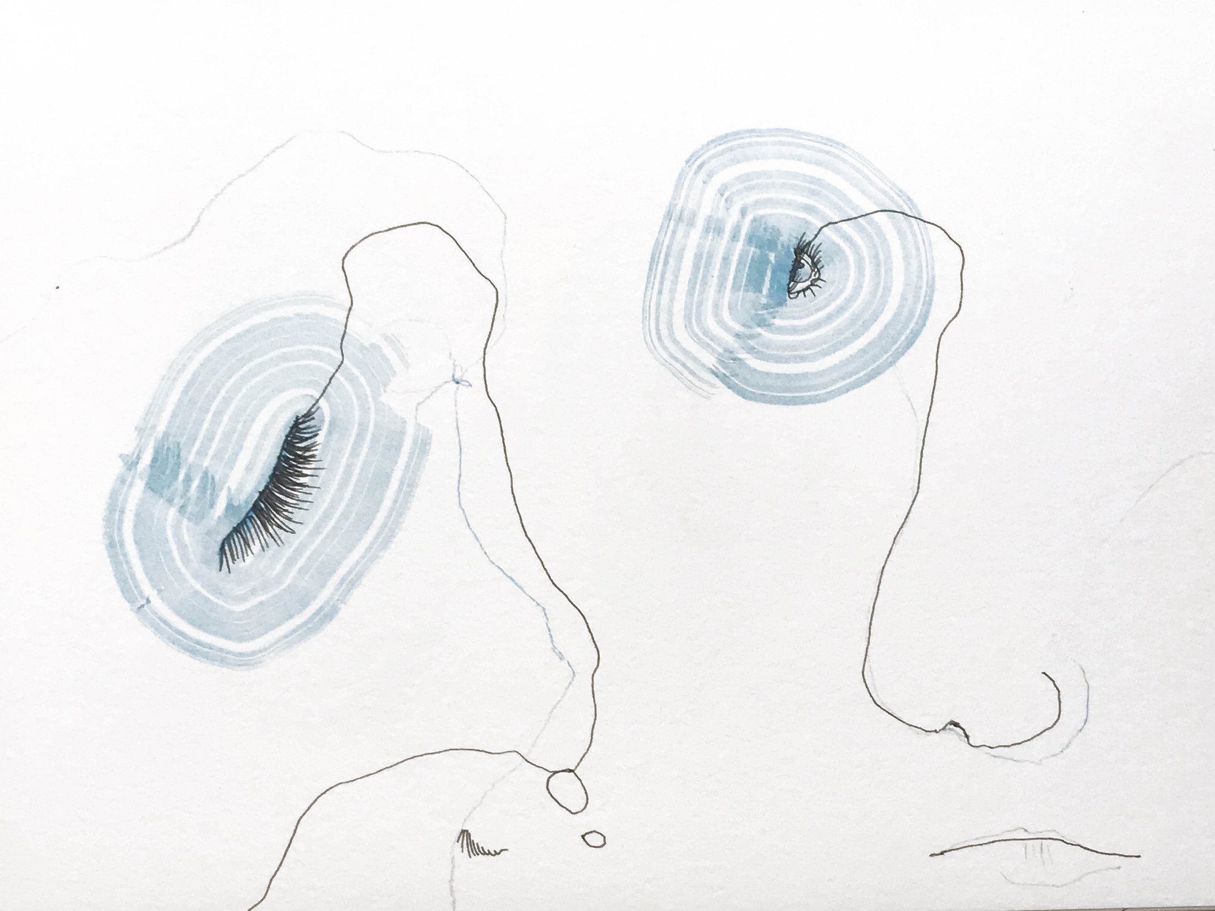 2 lashes, 6"x 12" 2012, watercolor, colored pencil, ink on paper