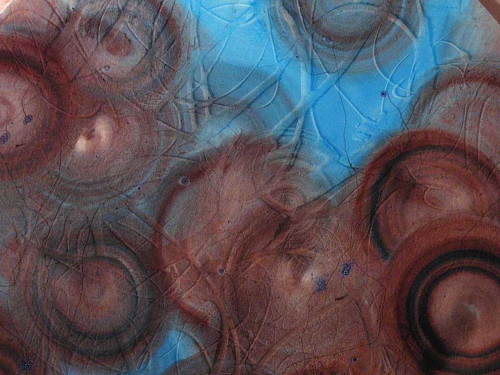 Protoplasma II, detail, 48" Diam. 2002, watercolor, acrylic, ink, crayon, pencil on canvas