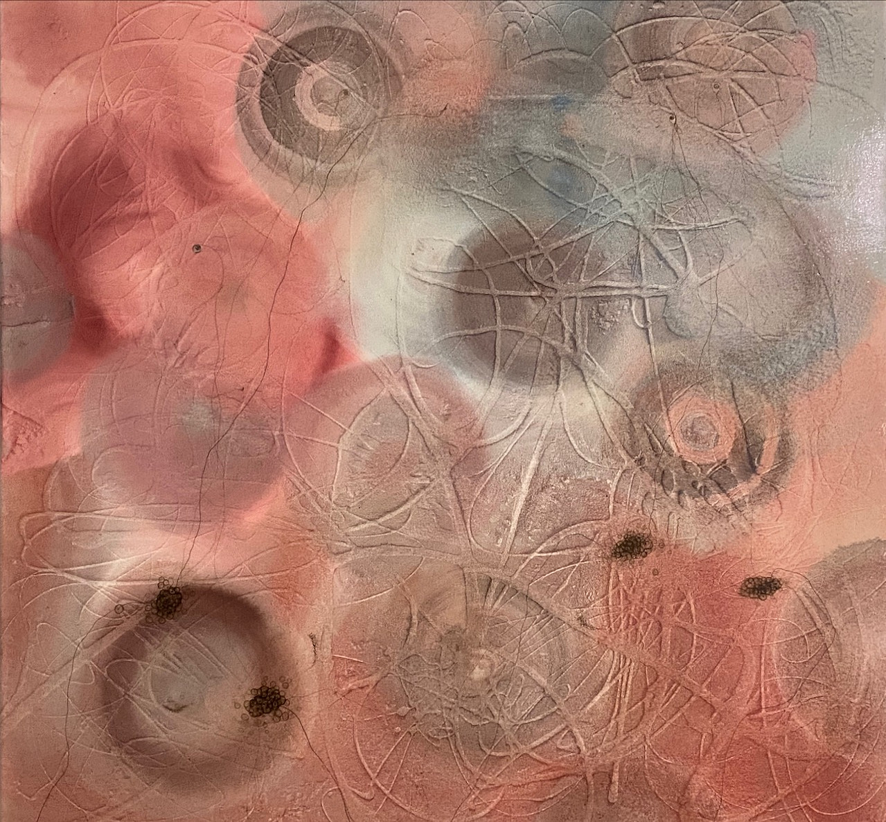 Coral I, 56" x 56" 2002, watercolor, acrylic, ink, crayon, pencil on canvas