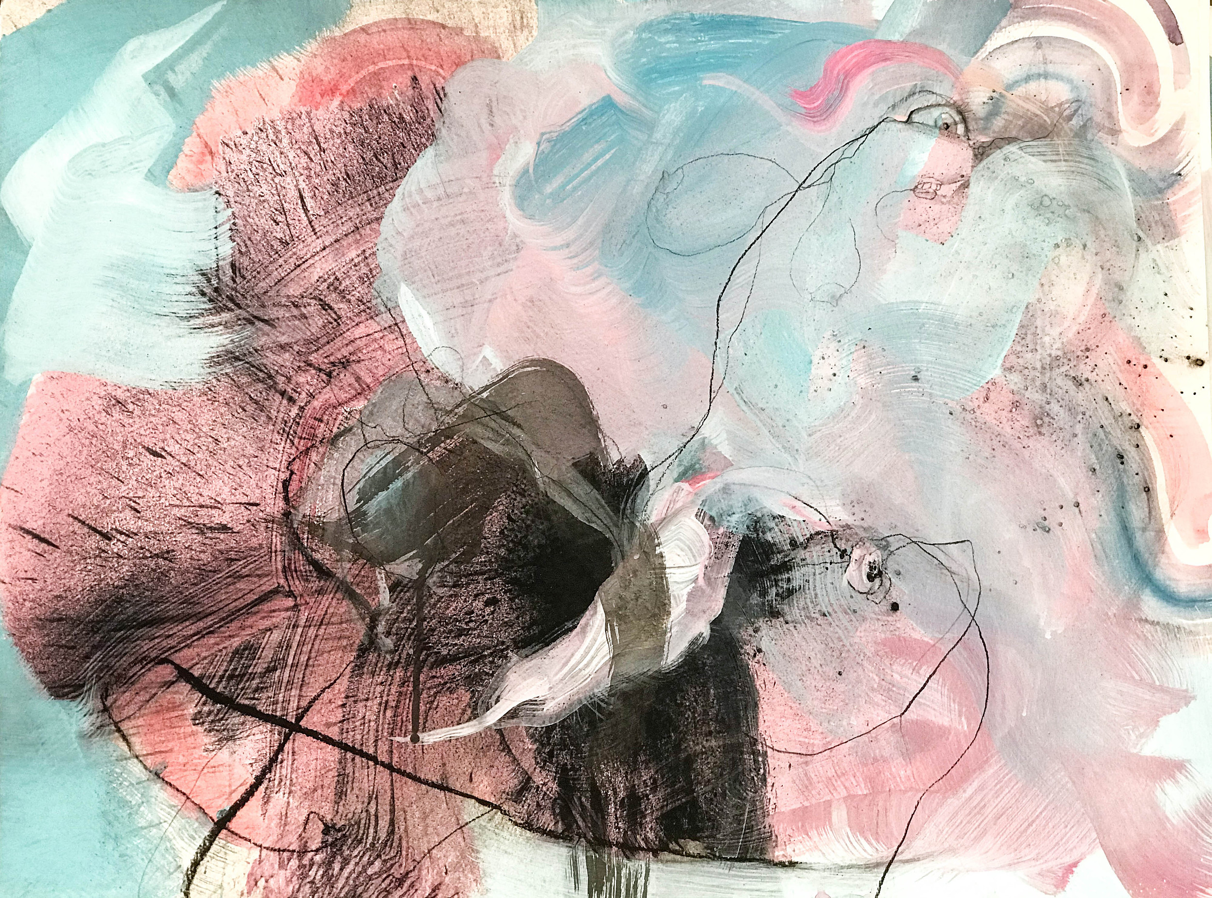 Untitled, 2019, 18"x24" watercolor, acrylic, ink, pencil, charcoal on watercolor paper