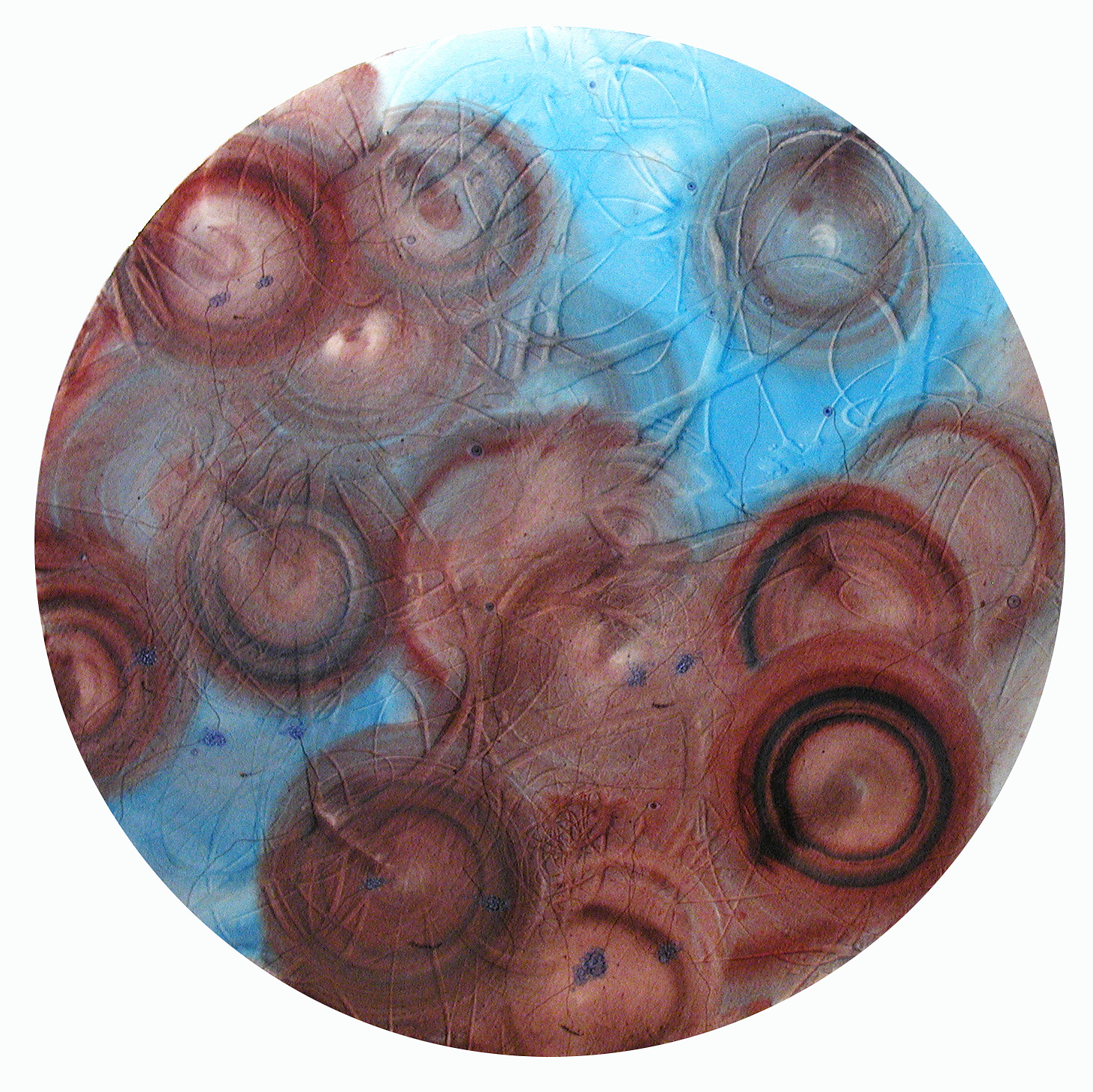 Protoplasma II, 48" Diam. 2002, watercolor, acrylic, ink, crayon, pencil on canvas