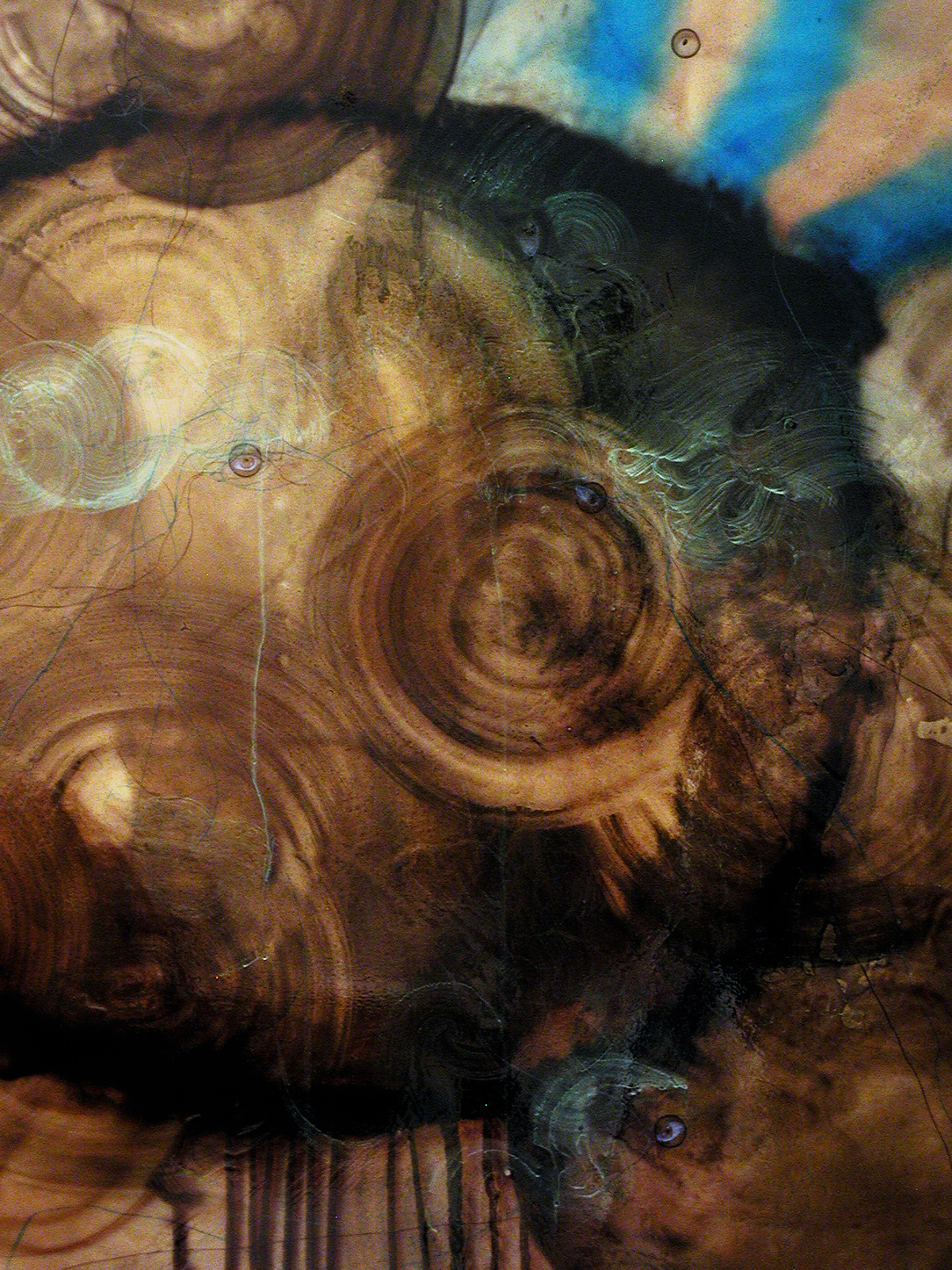 Rayos en Cerúleo, detail, 84" x 72", 2002, watercolor, acrylic, ink, crayon, pencil on canvas