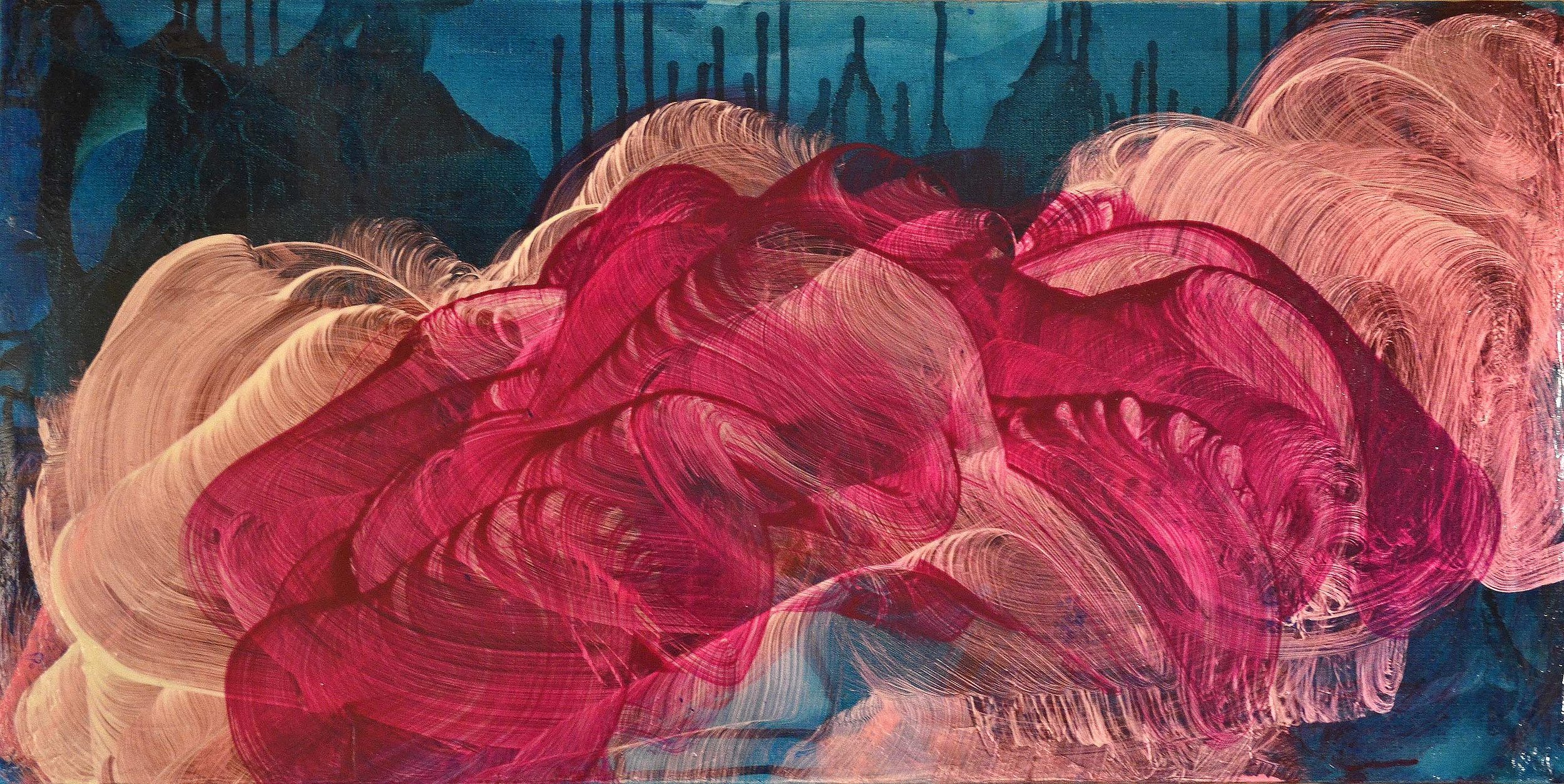 Magentangle, 2012, 18” x 36", watercolor, acrylic on canvas