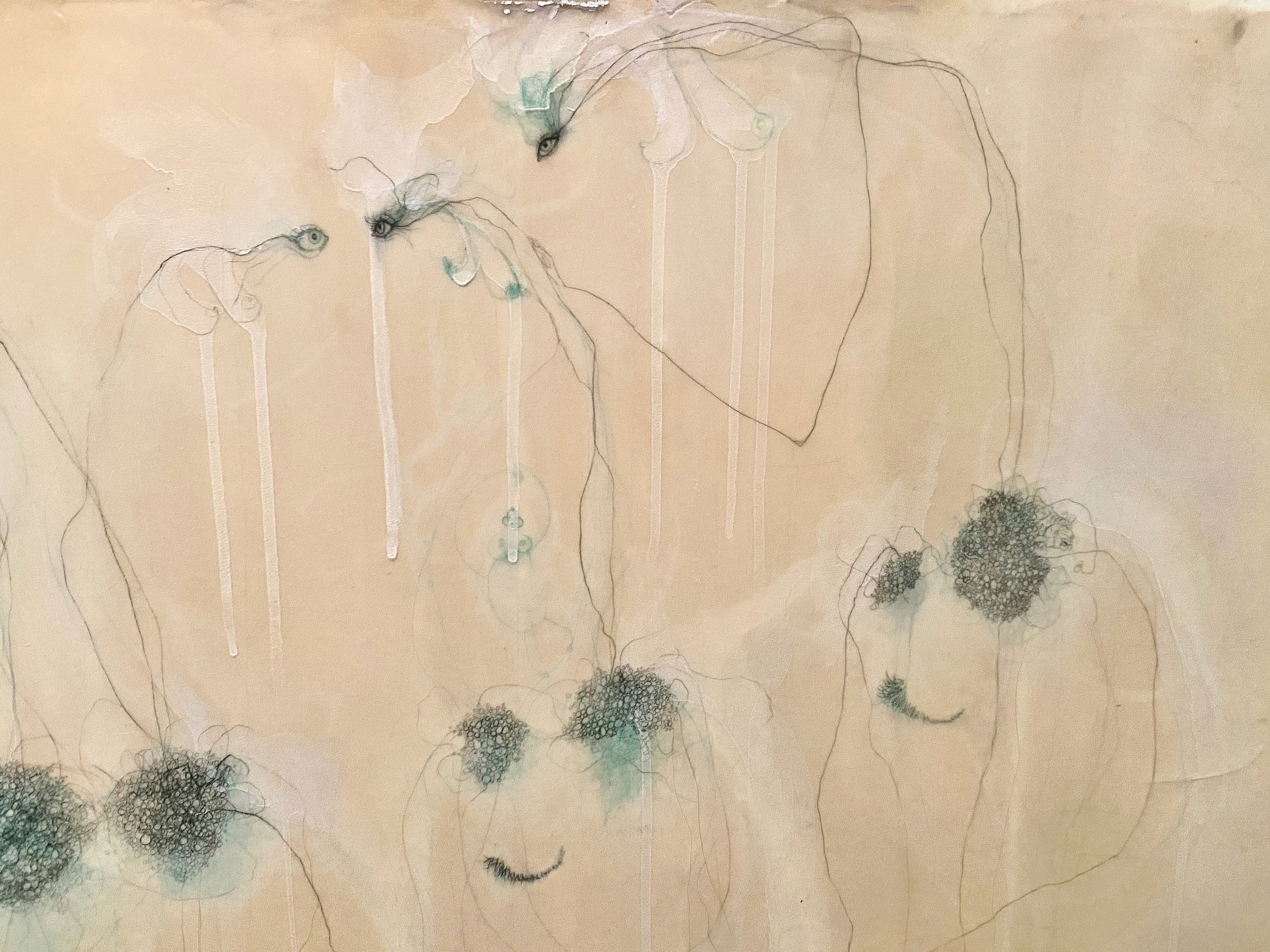 Claror, detail, 2000, 48" x 49.5" Acrylic, charcoal, graphite, copper wire, copper pencil on canvas