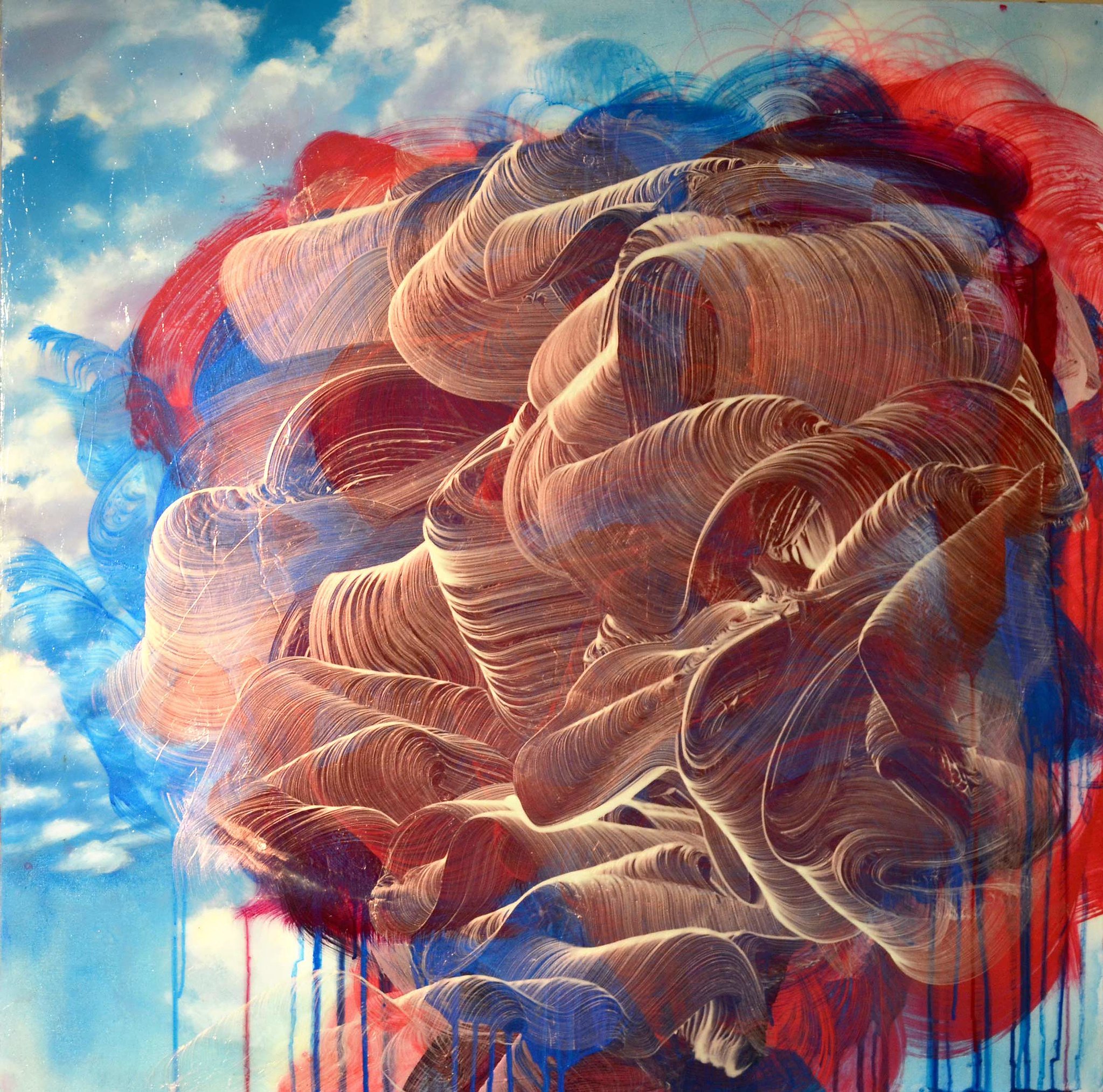 Pinned up. 36"x 36" 2012, watercolor, acrylic and ink on canvas