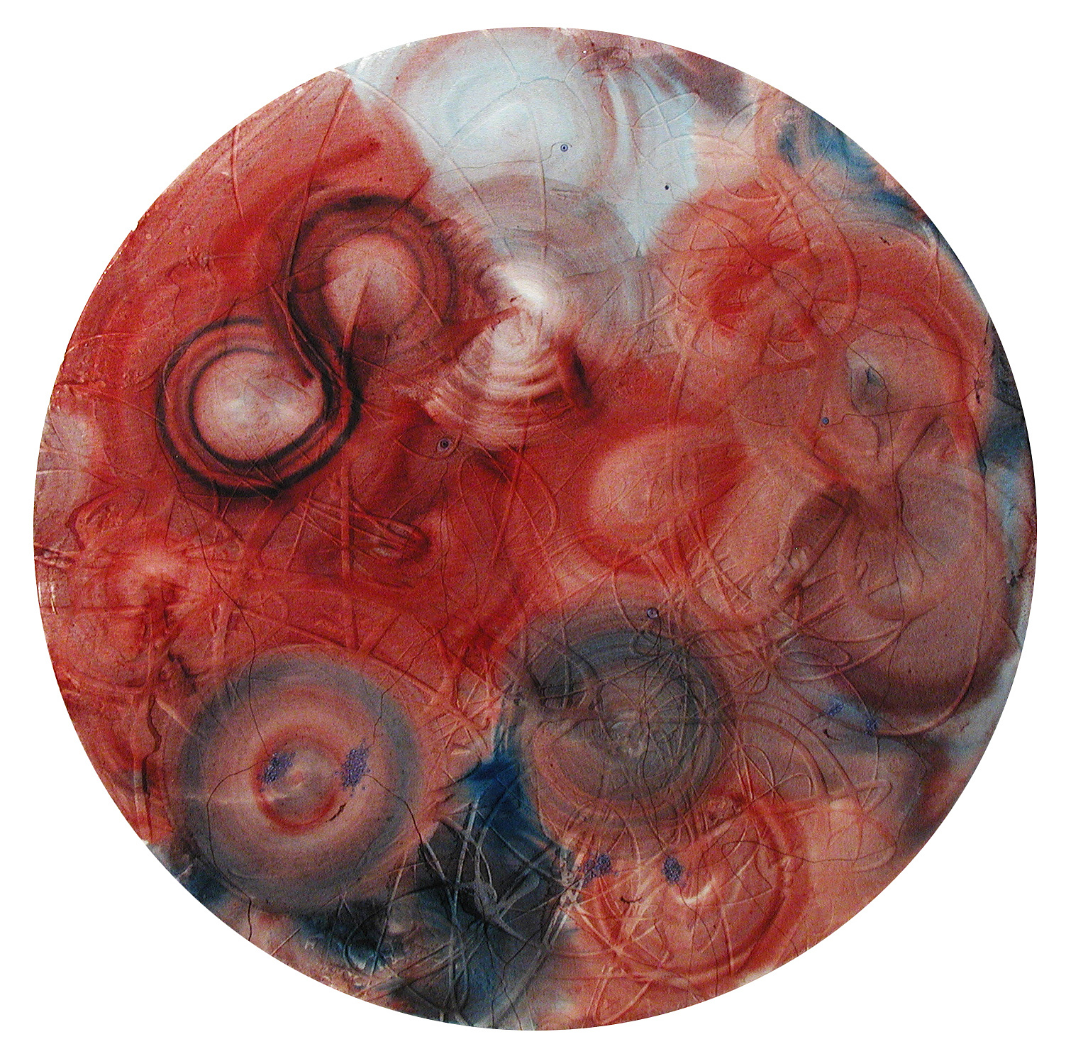 Protoplasma I, 48" Diam. 2002, watercolor, acrylic, ink, crayon, pencil on canvas
